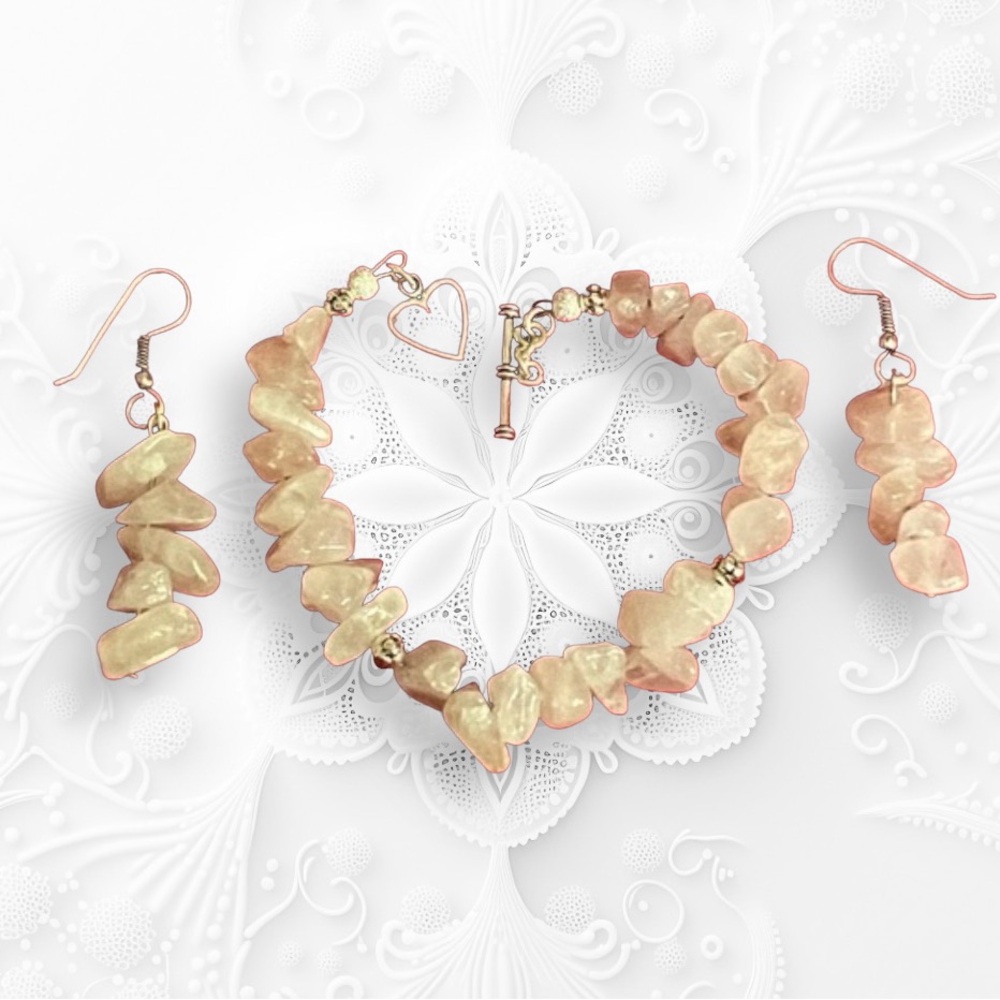 Hand Crafte Rose Quartz Stacked Chip Earrings Natural Stones Pink Pierced - Picture 4 of 6